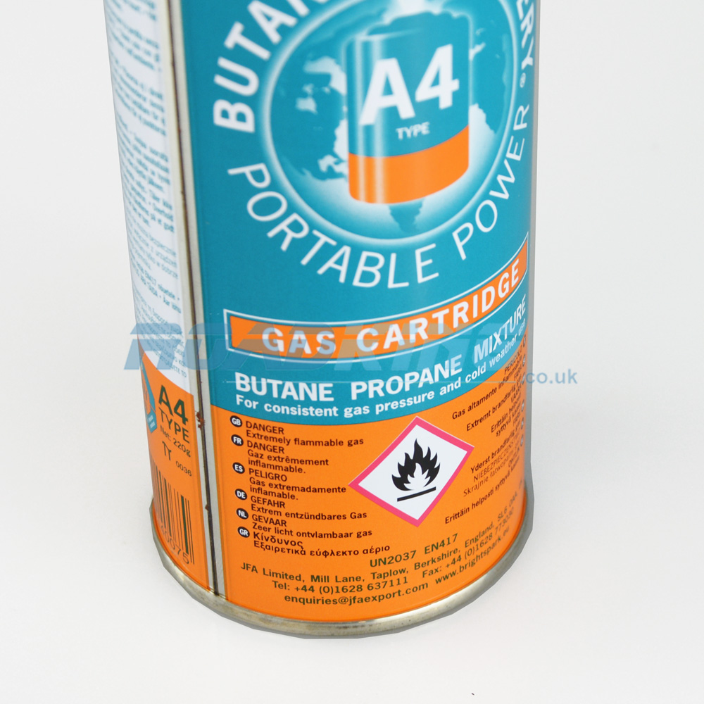 Gas Cartridge A4 Butane Battery 4x for Portable Gas Stoves 220g